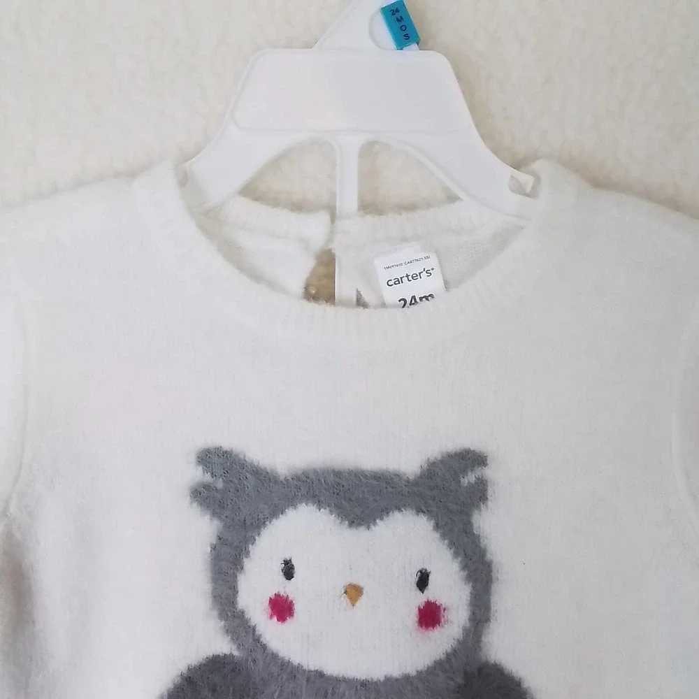 Carter's Baby 2-Piece Sweater‎ Set Size 24mo in Pink, White, Penguin Theme